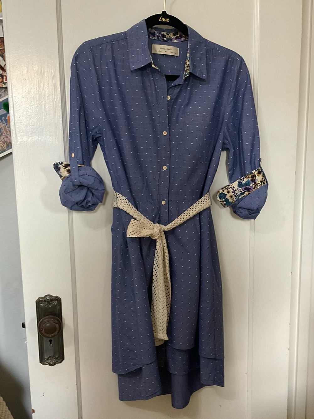 Shirt Dress by Isabella Sinclair Floral Cuffs and Tie Layered High Lo Hem Size M - Picture 5 of 7